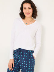 Iris White V-Neck Knitted Jumper