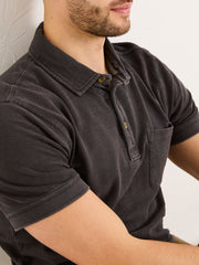 Washed Black Short Sleeve Slub Pique Polo