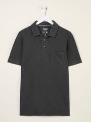 Washed Black Short Sleeve Slub Pique Polo