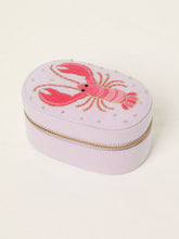 Lilac Lobster Embroidered Travel Jewellery Box