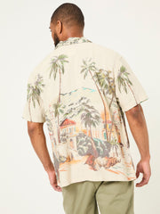 Light Natural Short Sleeve Scene Print Shirt