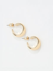Gold Tone Textured Hoops Earrings