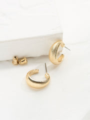 Gold Tone Textured Hoops Earrings