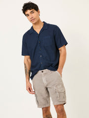Grey Cotton Linen Cargo Shorts