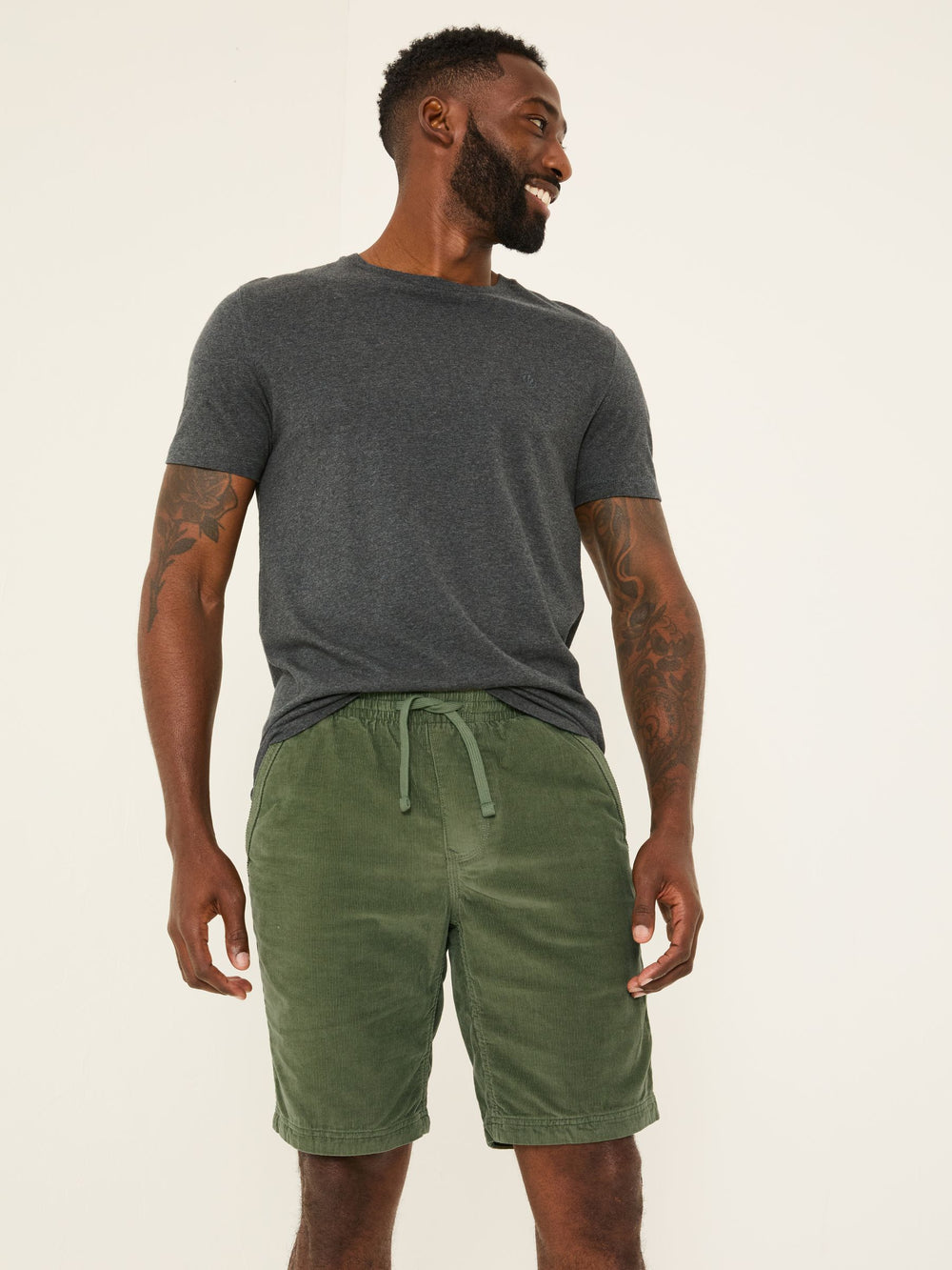 Seaton Khaki Green Pull On Cord Shorts