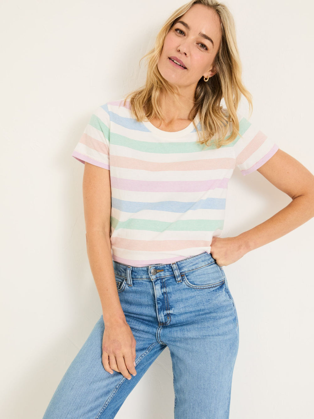 Natalie Natural Short Sleeve Stripe T Shirt