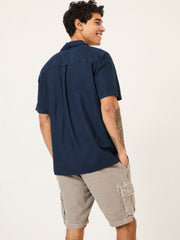 Bugle Navy Linen Cotton Shirt