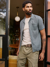 Bugle Dusky Green Stripe Short Sleeve Linen Cotton Shirt