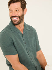 Bugle Dusky Green Stripe Short Sleeve Linen Cotton Shirt