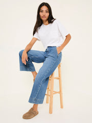 Hove Blue Denim Wide Leg Crop Jeans