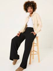Black Shirred Palazzo Wide Leg Trousers