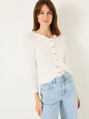 Rose White Crew Neck Cardigan