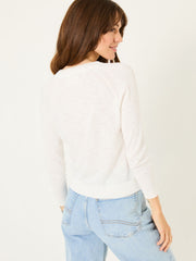 Rose White Crew Neck Cardigan