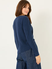 Lucia Navy V-Neck Knitted Cardigan