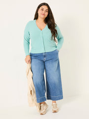 Lucia Light Teal V-Neck Knitted Cardigan