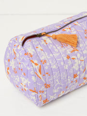 Lilac Floral Print Quilted Make-Up 100% Cotton Bag