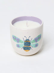 White Multi Bee Print Ceramic Candle
