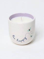 White Multi Bee Print Ceramic Candle