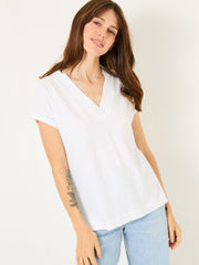 Tansy White 100% Cotton V-Neck T-Shirt
