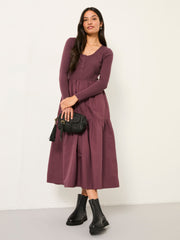 Louise Dusky Purple Regular Jersey Woven Midi Dress