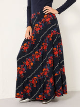 Anika Navy Folk Floral Midi Skirt