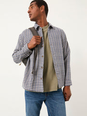 Heath Navy Long Sleeve Relaxed Fit Textured Gingham Shirt