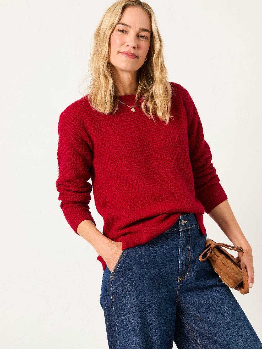 Ella Cherry Red Textured Knitted Jumper