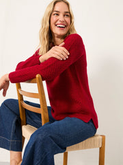 Ella Cherry Red Textured Knitted Jumper