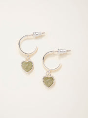 Silver Tone Heart Stone Drop Earrings