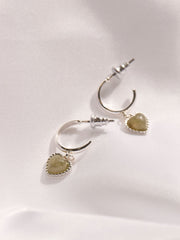Silver Tone Heart Stone Drop Earrings