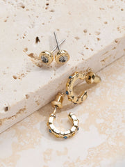 Gold Tone 2 Pack Of Stud And Huggie Earrings