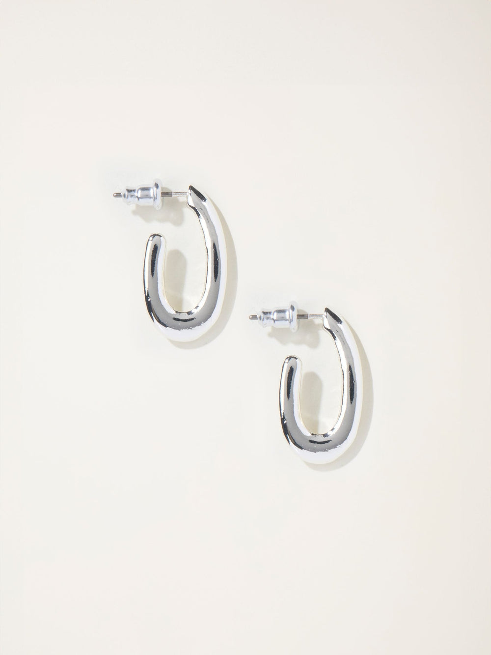 Silver Tone Twist Oval Hoop Earrings