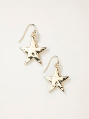 Gold Tone Large Star Drop Earrings