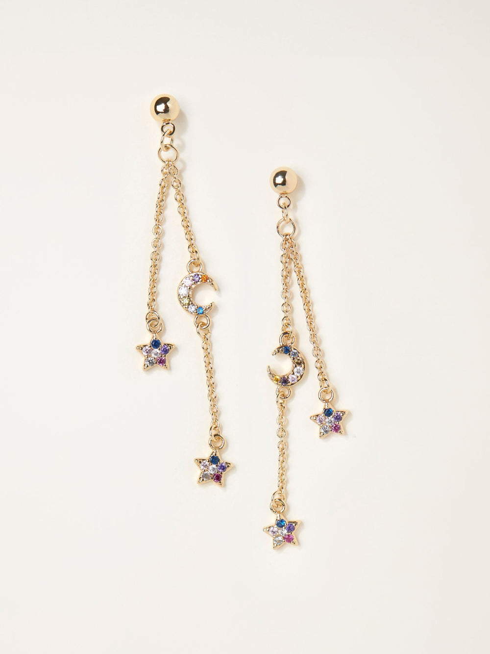Gold Tone Star and Moon Chain Earrings