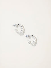Silver Tone Leaf Huggie Earrings