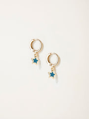 Teal Blue Enamel Star Drop Earrings