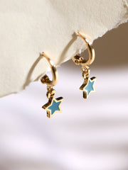 Teal Blue Enamel Star Drop Earrings
