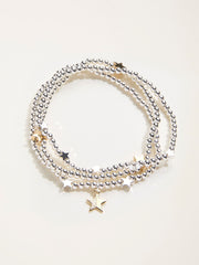 Silver Tone Trio Star Stretch Bracelet