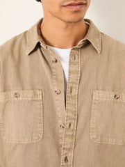Light Brown Long Sleeve Relaxed Fit Garment Dye Utility Shirt