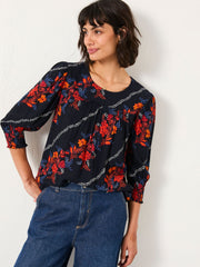 Shelley Navy Folk Floral Blouse