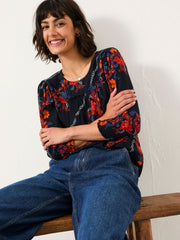 Shelley Navy Folk Floral Blouse