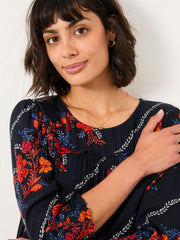 Shelley Navy Folk Floral Blouse