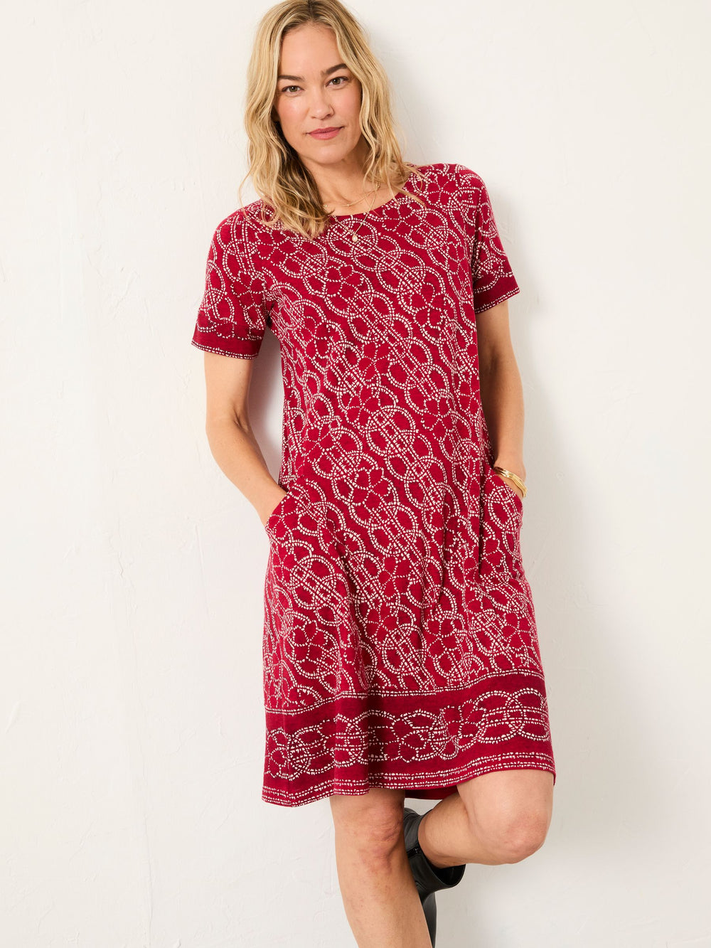 Simone Red Texture Floral Petite Jersey Dress