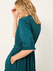 Elsie Dark Teal Petite Embroidered Midi Dress