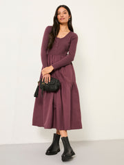 Louise Dusky Purple Petite Jersey Woven Midi Dress