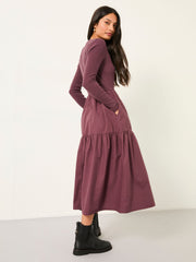 Louise Dusky Purple Petite Jersey Woven Midi Dress