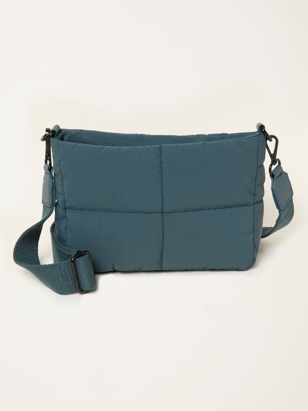 Teal Blue Quilted Nylon Crossbody Bag