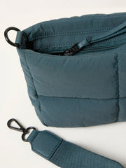 Teal Blue Quilted Nylon Crossbody Bag