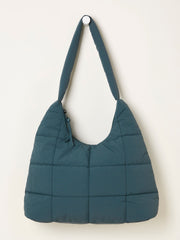 Teal Blue Quilted Nylon Shoulder Bag