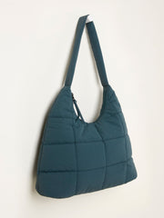 Teal Blue Quilted Nylon Shoulder Bag